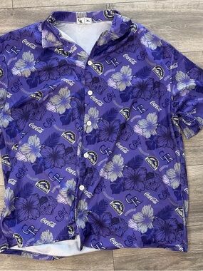Coca Cola Violet Floral Short-Sleeve Button-Down Shirt
